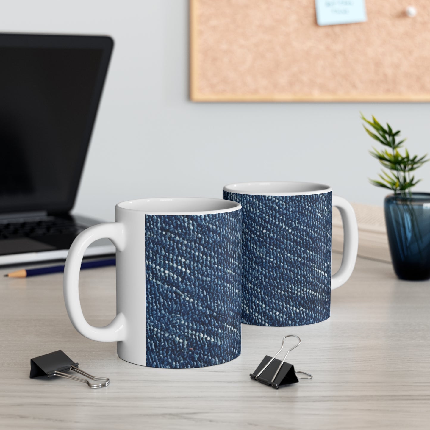 Denim-Inspired Design - Distinct Textured Fabric Pattern - Ceramic Mug 11oz