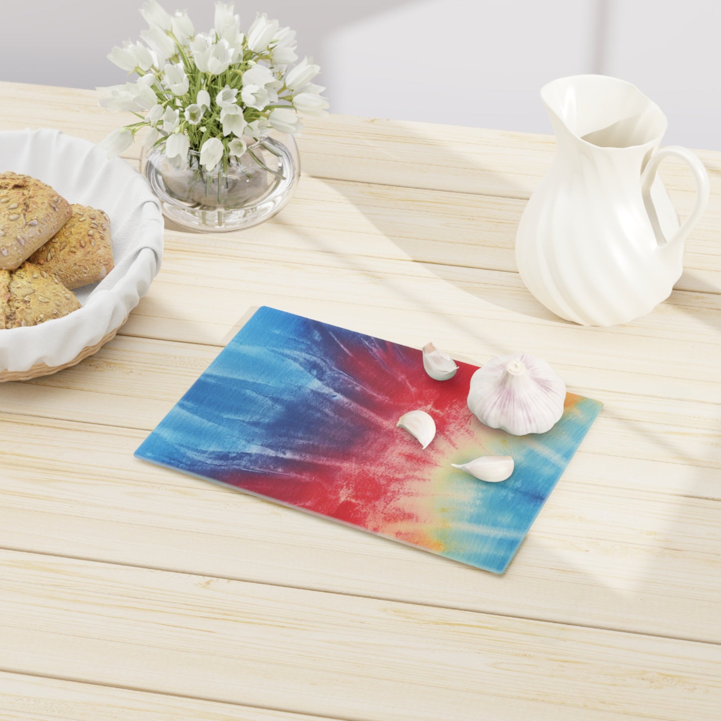 Rainbow Tie-Dye Denim: Vibrant Multi-Color, Fabric Design Spectacle - Cutting Board