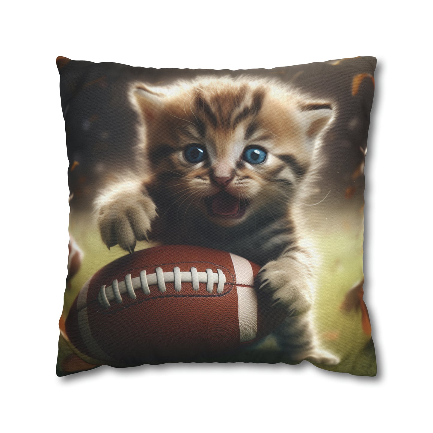 Football Kitten Touchdown: Tabby's Winning Play Sport Game - Spun Polyester Square Pillow Case