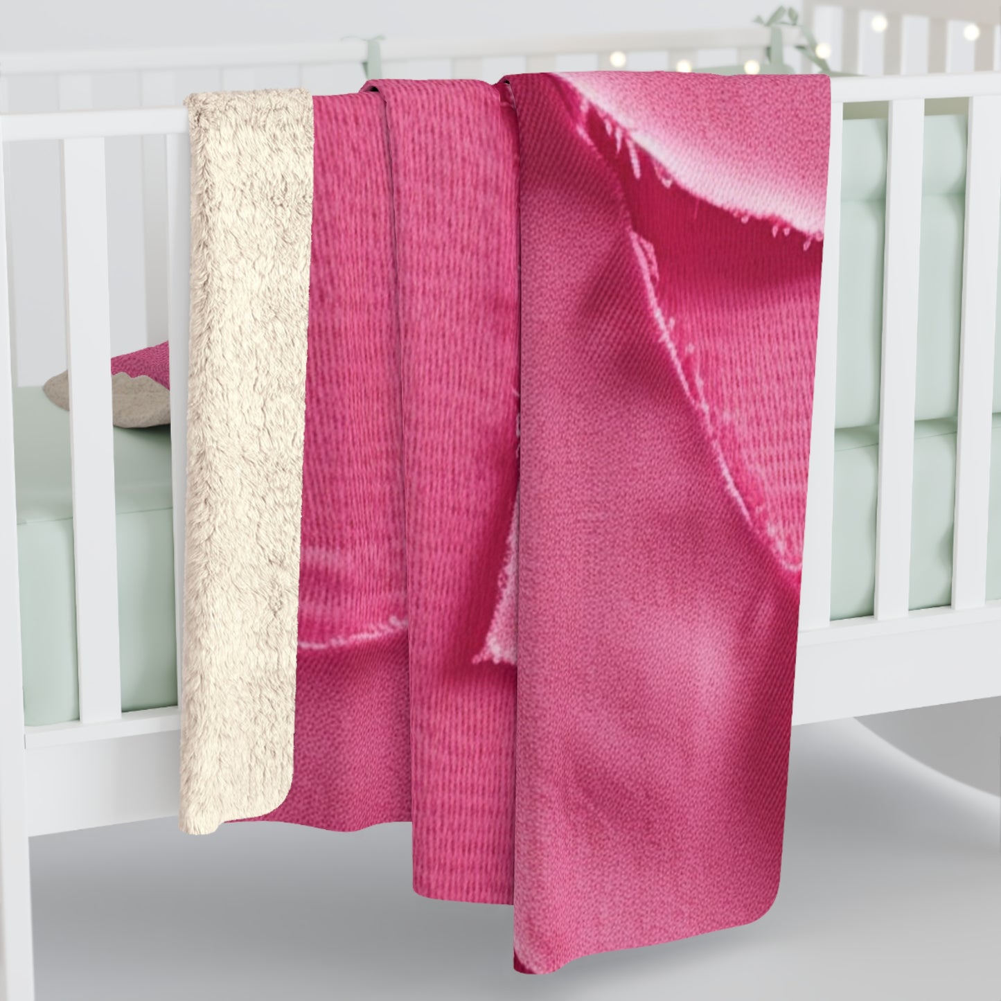 Distressed Neon Pink: Edgy, Ripped Denim-Inspired Doll Fabric - Sherpa Fleece Blanket