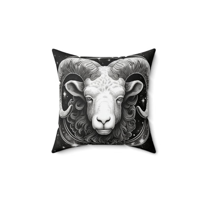 Zodiaco Aries, diseño de símbolo de carnero, elemento fuego, almohada cuadrada de poliéster hilado 