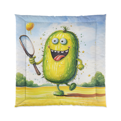 Pickleball Sport: Athletic Pickle Playing Game with Net and Paddle - Bed Comforter