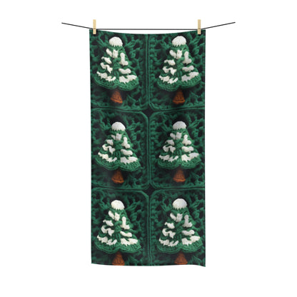 Evergreen Christmas Trees Crochet, Festive Pine Tree Holiday Craft, Yuletide Forest, Winter - Polycotton Towel