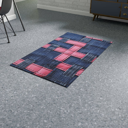 Candy-Striped Crossover: Pink Denim Ribbons Dancing on Blue Stage - Dobby Rug