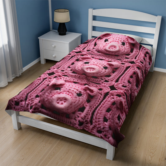Crochet Pig Farm Animal Pink Snout Piggy Pattern - Velveteen Plush Blanket