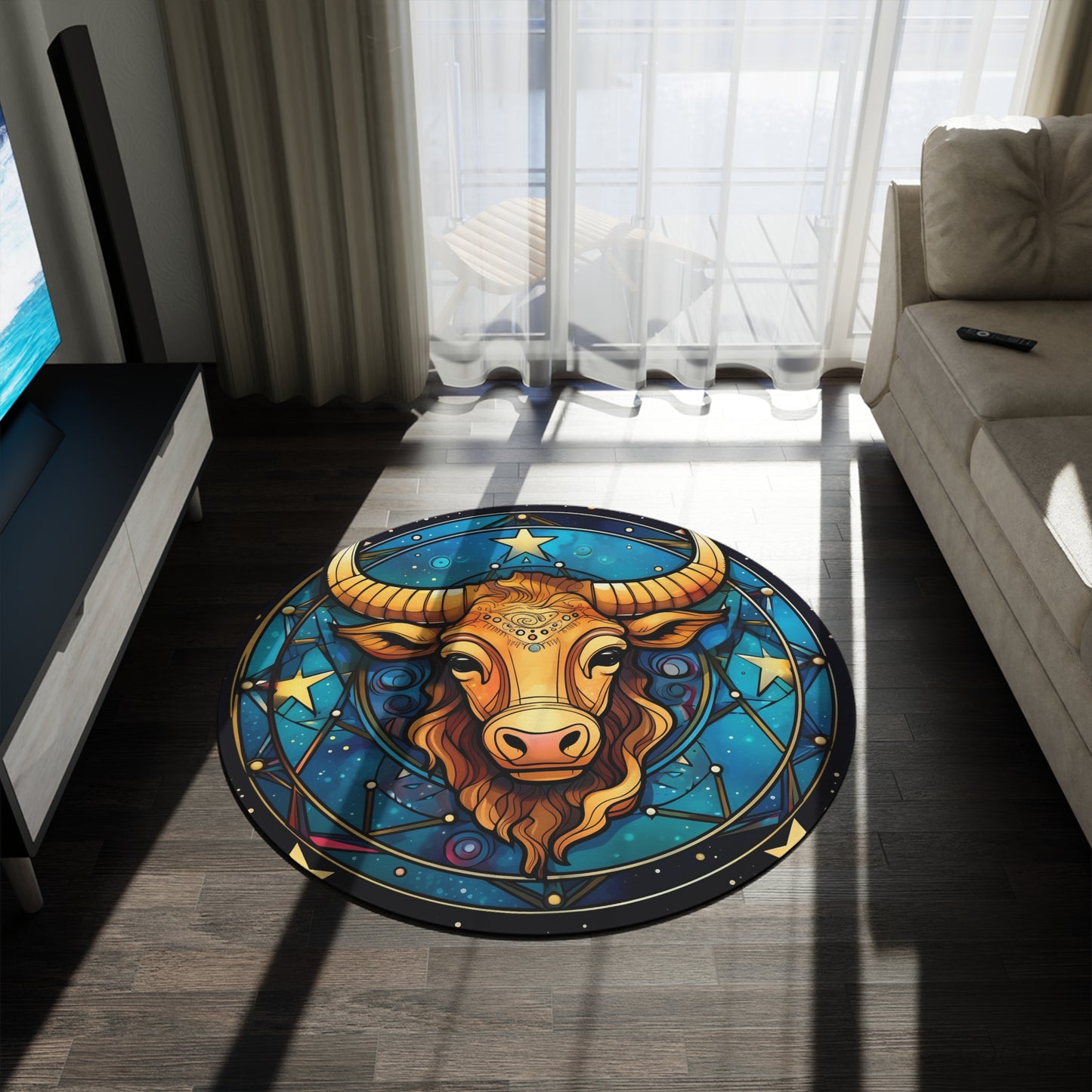 Taurus Constellation Zodiac Sign Astrology Cosmic Art - Round Rug