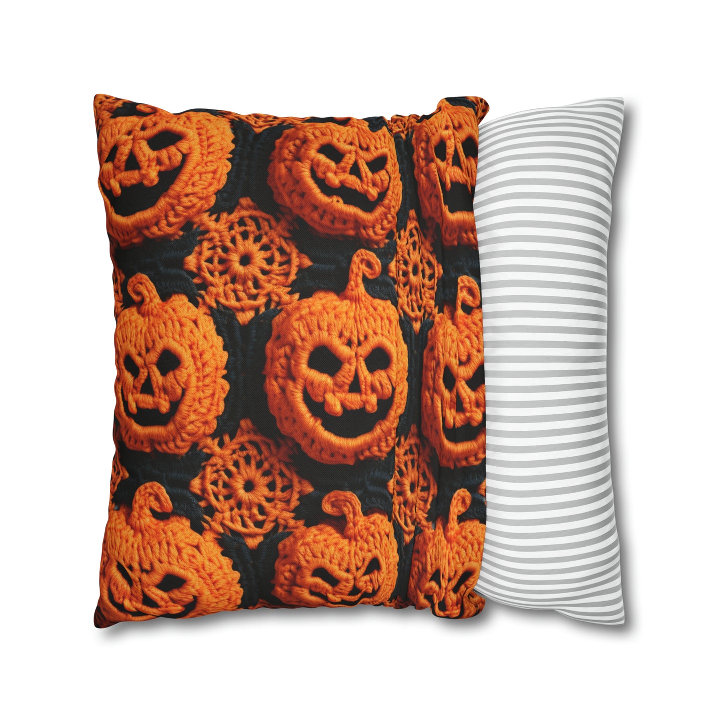 Halloween Crochet Pumpkin Scary Horror Festive Holiday Pattern - Spun Polyester Square Pillow Case