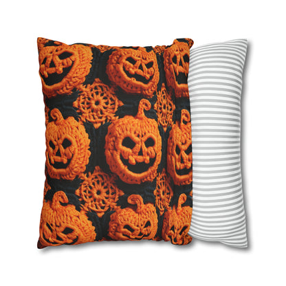 Halloween Crochet Pumpkin Scary Horror Festive Holiday Pattern - Spun Polyester Square Pillow Case