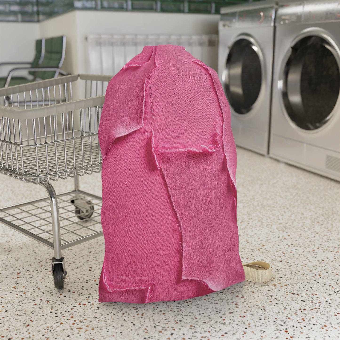 Distressed Neon Pink: Edgy, Ripped Denim-Inspired Doll Fabric - Laundry Bag