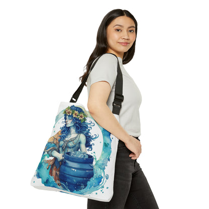 Artistic Aquarius Zodiac - Watercolor Water-Bearer Depiction - Adjustable Tote Bag (AOP)