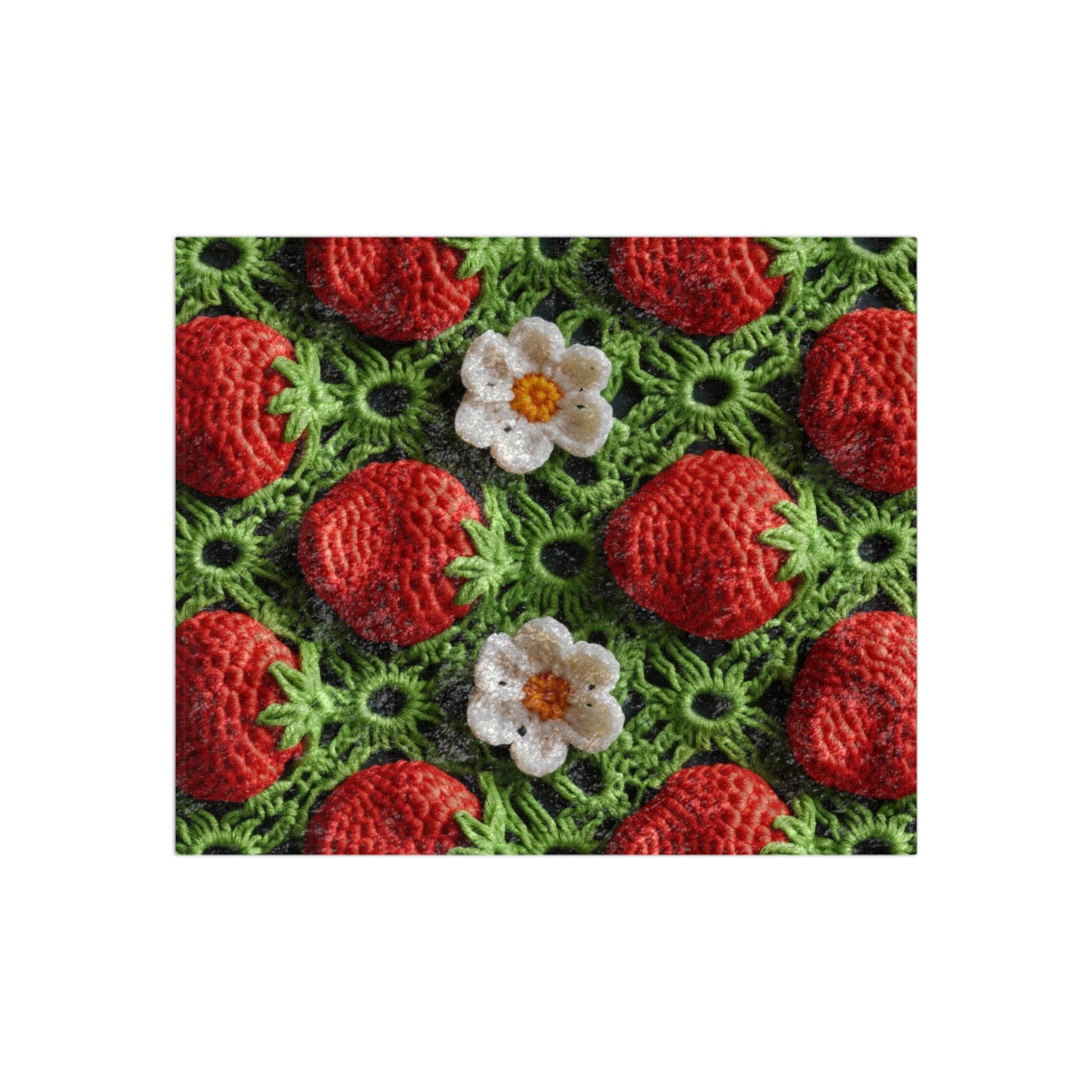 Strawberry Field Crochet - Forever Forest Greens - Fruit Berry Harvest Crop - Crushed Velvet Blanket