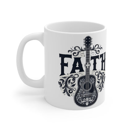 Guitarra Cruz Fe - Regalo Cristiano, Amor y Gracia, Fiel, Jesús - Taza de Cerámica 11oz