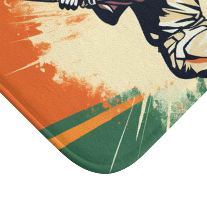 India Cricket Star: Batsman With Willow Bat, National Flag Style - Sport Game - Bath Mat