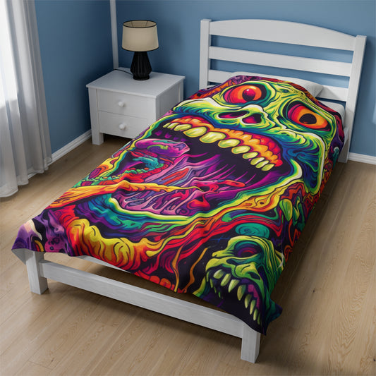 Super trippy and psychedelic Skull, Velveteen Plush Blanket