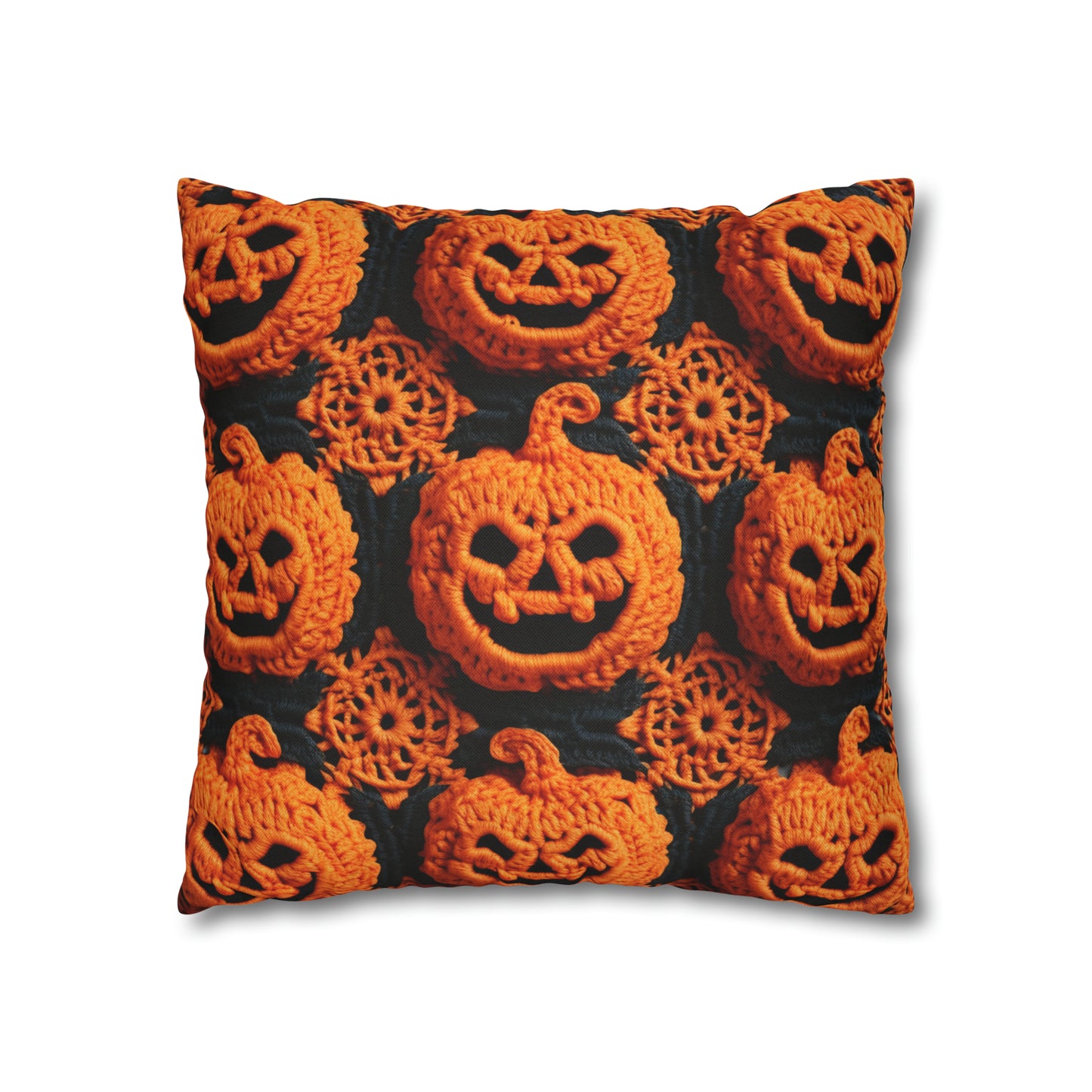 Halloween Crochet Pumpkin Scary Horror Festive Holiday Pattern - Spun Polyester Square Pillow Case