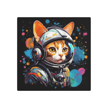 Astro Cat Adventure Feline - Pop Art, Floating in Cosmic Space - Metal Art Sign