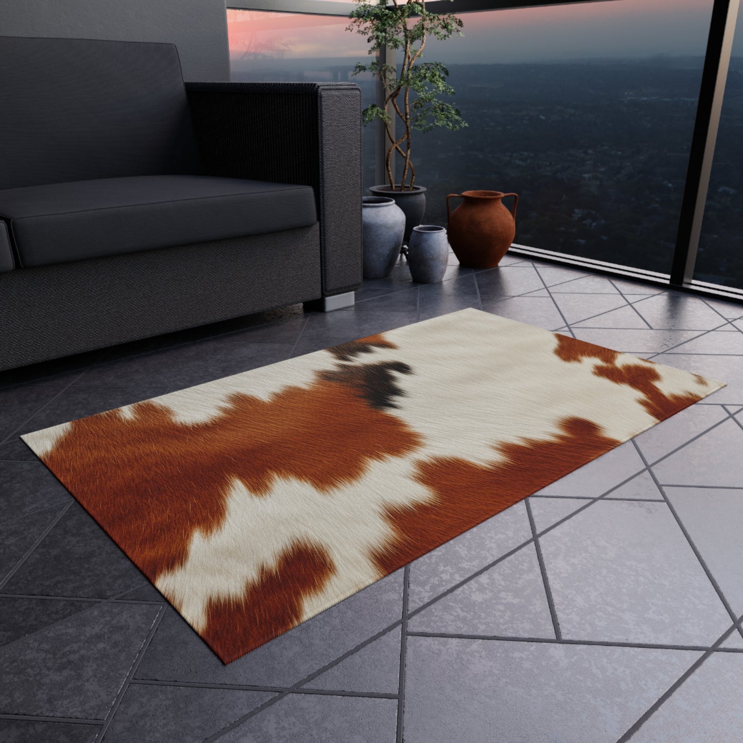 Hair Cowhide Leather Natural Design Tough Durable Rugged Style - Outdoor Rug