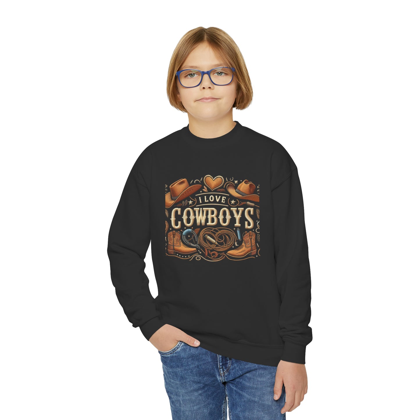 I Love Cowboys, Gift, Youth Crewneck Sweatshirt