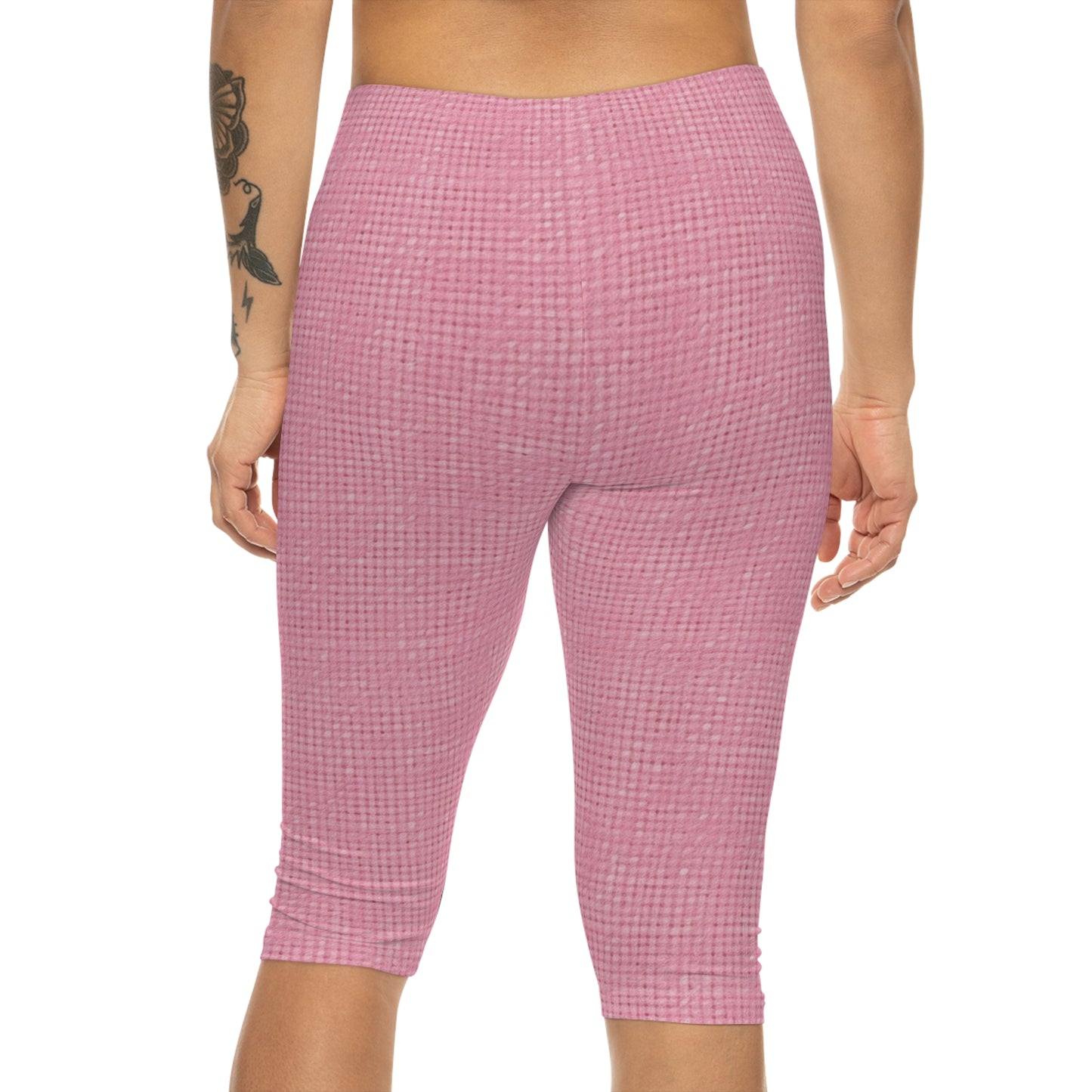 Pastel Rose Pink: Denim-Inspired, Refreshing Fabric Design - Women’s Capri Leggings (AOP)