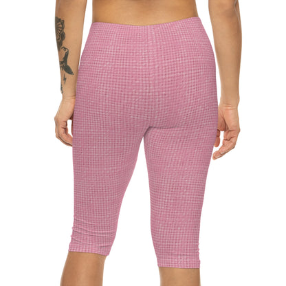 Rosa pastel: diseño de tela refrescante inspirado en la mezclilla - Leggings capri para mujer (AOP) 