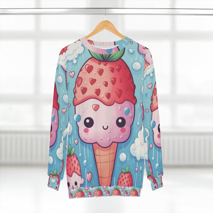 Cono de helado de fresa Kawaii - Delicia de postre de anime japonés tradicional - Regalo Otaku de bayas dulces - Sudadera unisex (AOP) 