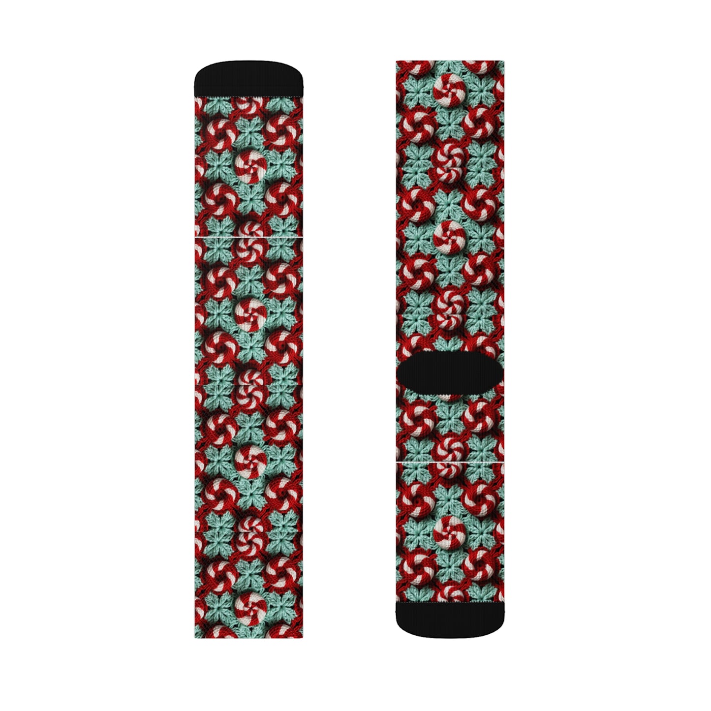 Christmas Crochet Candy Cane - Pepper Red Crystal White Holiday Pattern - Sublimation Socks