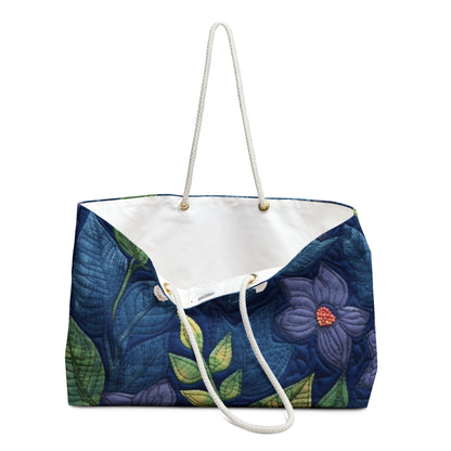 Floral Embroidery Blue: Denim-Inspired, Artisan-Crafted Flower Design - Weekender Bag