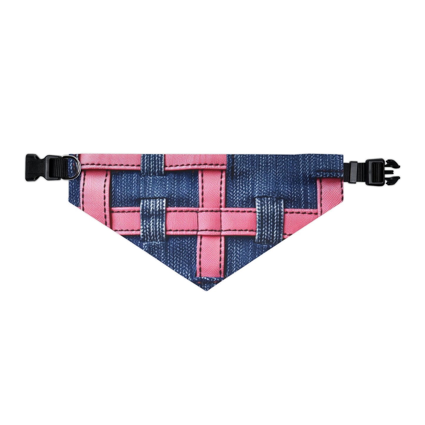 Candy-Striped Crossover: Pink Denim Ribbons Dancing on Blue Stage - Dog & Pet Bandana Collar