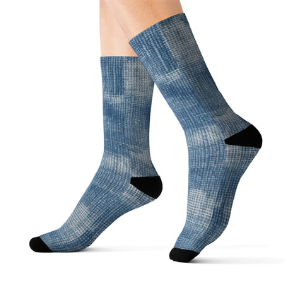 Faded Blue Washed-Out: Denim-Inspired, Style Fabric - Sublimation Socks