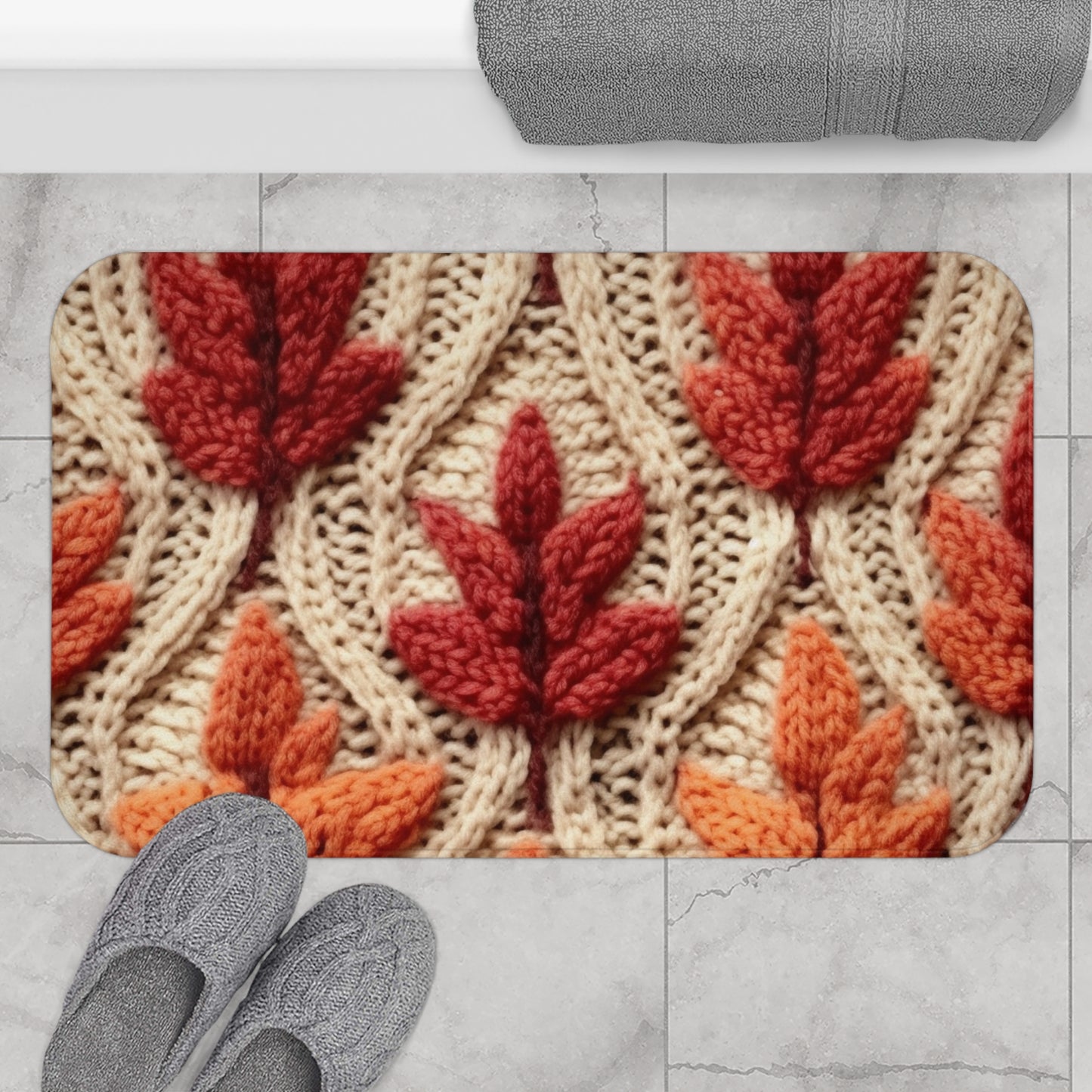 Crochet Fall Leaves: Harvest Rustic Design - Golden Browns -Woodland Maple Magic - Bath Mat