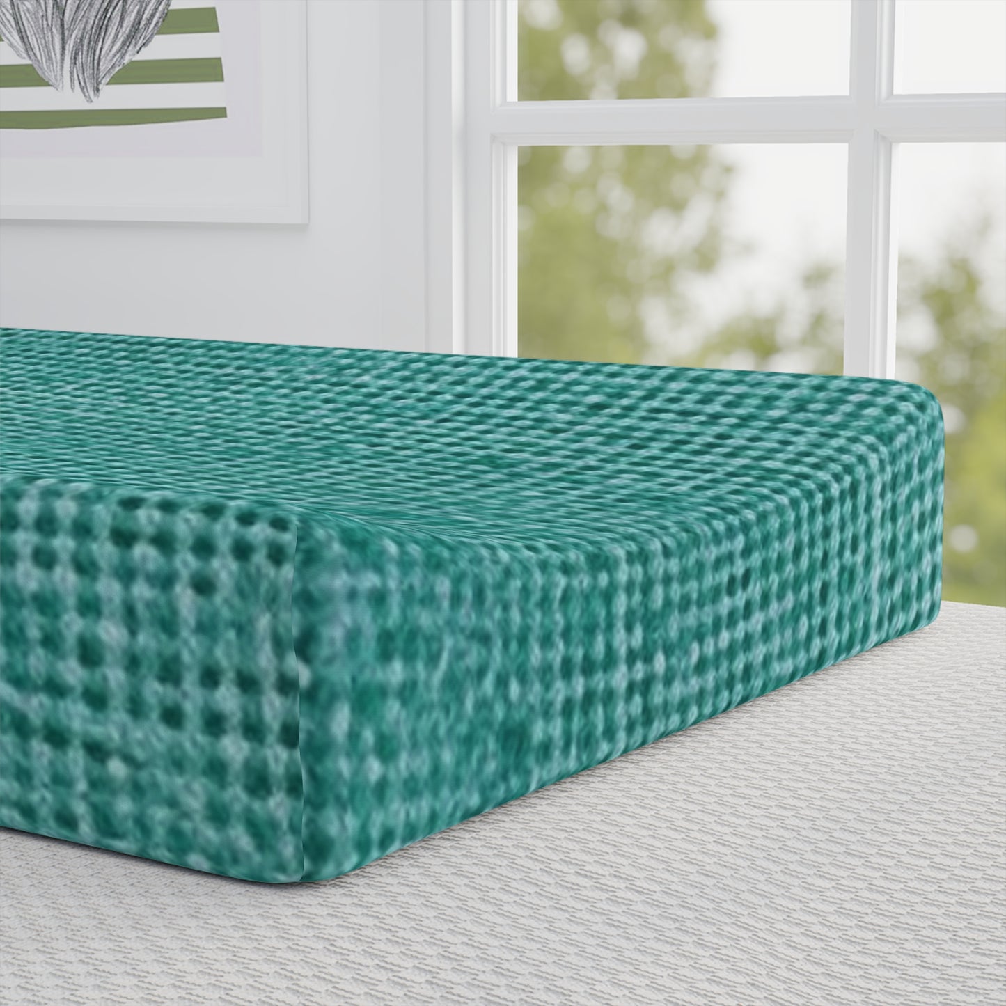 Diseño de tela vaquera color turquesa menta de calidad, material elegante, funda para cambiador de bebé