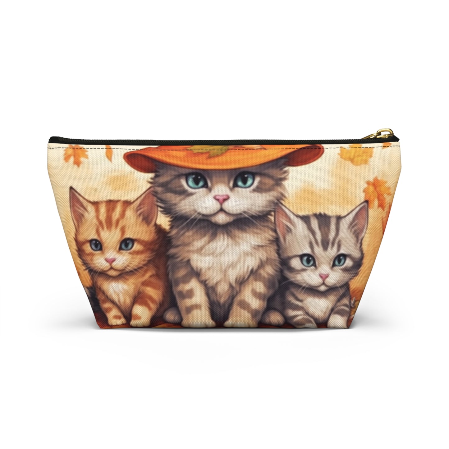 Kitty Cat Kittens Halloween - Cute Furries on Pumpkin - Festive Feline Decor - Accessory Pouch w T-bottom