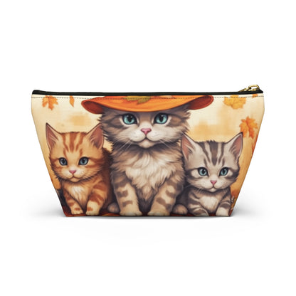 Kitty Cat Kittens Halloween - Cute Furries on Pumpkin - Festive Feline Decor - Accessory Pouch w T-bottom