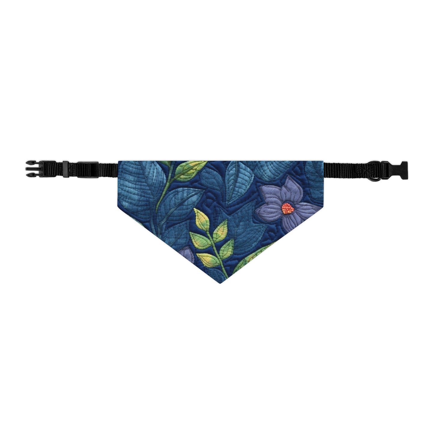 Floral Embroidery Blue: Denim-Inspired, Artisan-Crafted Flower Design - Pet Bandana Collar