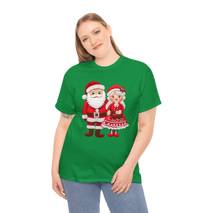 Santa & Mrs. Claus Felt Duo - Charming Handcrafted Christmas Decor, Festive Embroidered Holiday Figures - Unisex Heavy Cotton Tee