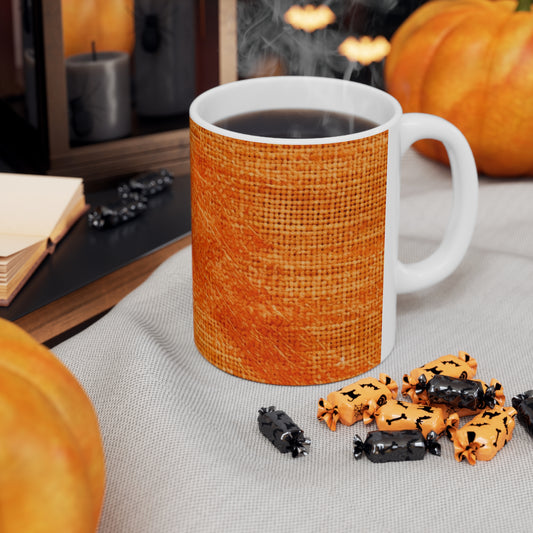 Burnt Orange/Rust: Denim-Inspired Autumn Fall Color Fabric - Ceramic Mug 11oz