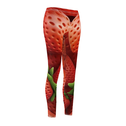 Garden Strawberries- Wild Sweet Gourmet - Farm Growing Ripe Red Fruit -Women's Cut & Sew Casual Leggings (AOP)