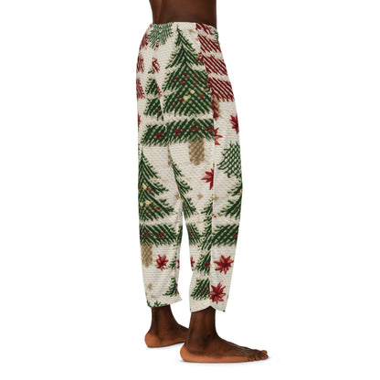 Embroidered Christmas Winter, Festive Holiday Stitching, Classic Seasonal Design - Men's Pajama Pants (AOP)