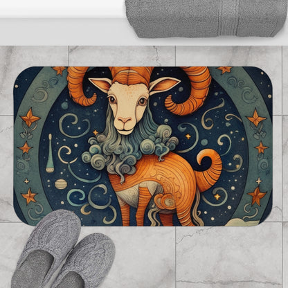 Diseño humorístico del estilo del libro infantil del zodiaco Capricornio - Alfombra de baño