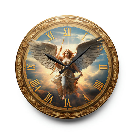 Heavens Clock Roman Numerals, Light Symbol, Heaven On Earth. Acrylic Wall Clock