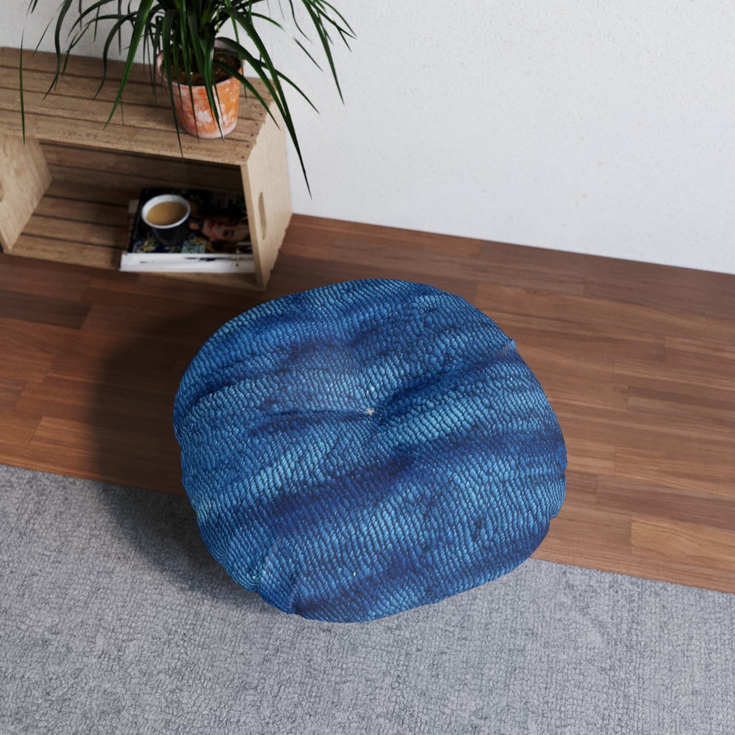 Blue Spectrum: Denim-Inspired Fabric Light to Dark - Tufted Floor Pillow, Round