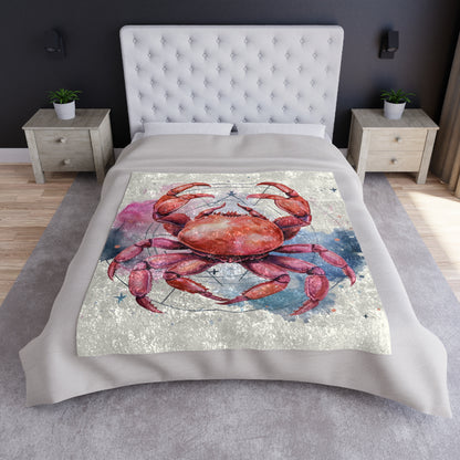 Cancer Star Sign - Elegant Zodiac Astrology - Crushed Velvet Blanket