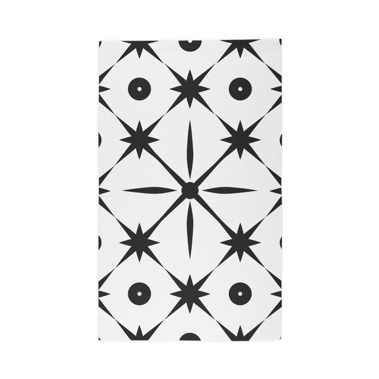 Mid Century Modern Asterisk Design - White & Black Atomic Starburst - Dobby Rug