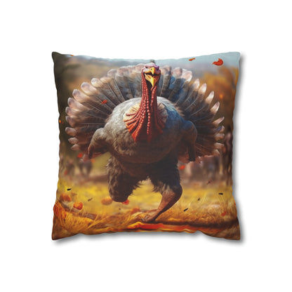 Thanksgiving Trot Turkey Run Athlete Sprint Racer Holiday Feast Dinner - Spun Polyester Square Pillow Case