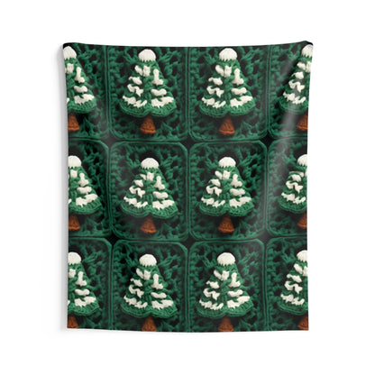 Evergreen Christmas Trees Crochet, Festive Pine Tree Holiday Craft, Yuletide Forest, Winter - Indoor Wall Tapestries