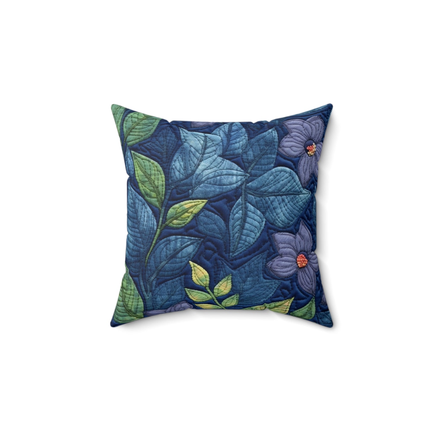 Floral Embroidery Blue: Denim-Inspired, Artisan-Crafted Flower Design - Spun Polyester Square Pillow