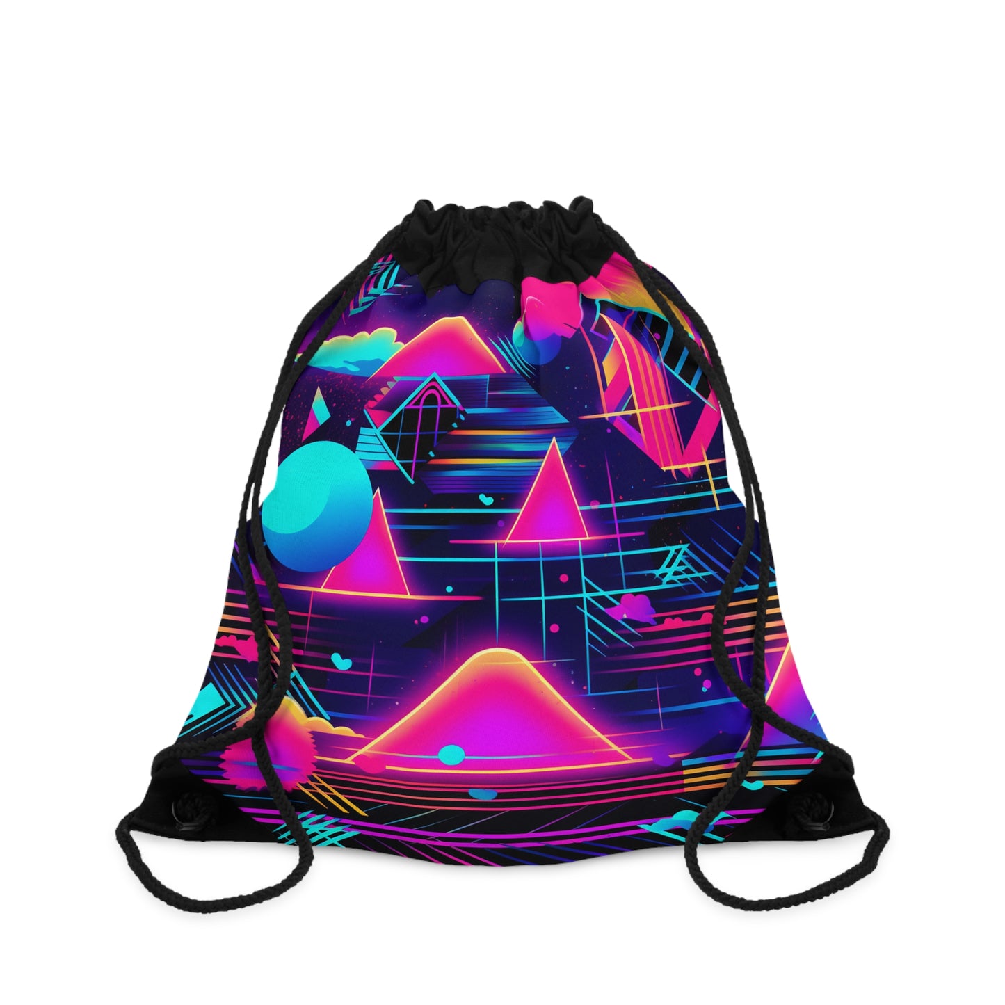 80s Synthwave Retro-Futuristic Inspired Pattern Design - Drawstring Bag