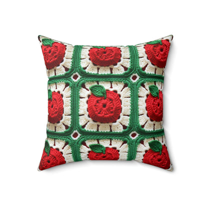 Apple Granny Square Crochet Pattern: Wild Fruit Tree, Delicious Red Design - Spun Polyester Square Pillow