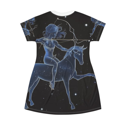 Sagittarius Zodiac in Starlit Universe - Fluorescent Colors - T-Shirt Dress (AOP)