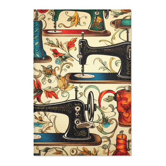 Classic Sewing Machines and Vibrant Thread Spools Pattern, Tailoring and Quilting - Area Rugs